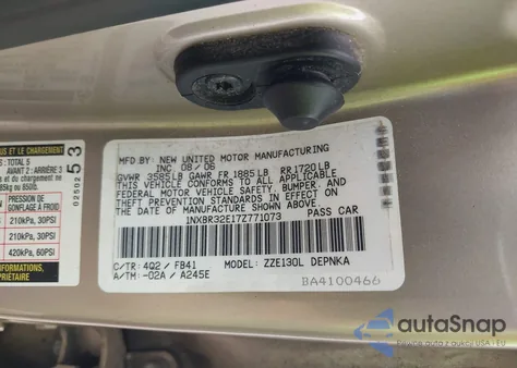 2007 Toyota Corolla Le from USA, damaged, VIN 1NXBR32E17Z771073